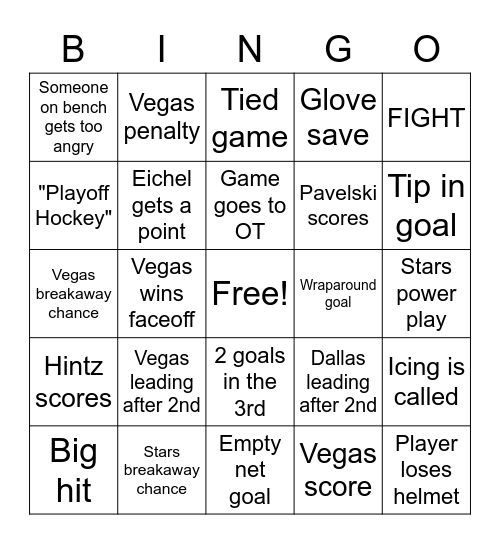 Stars Game 2 Bingo Card