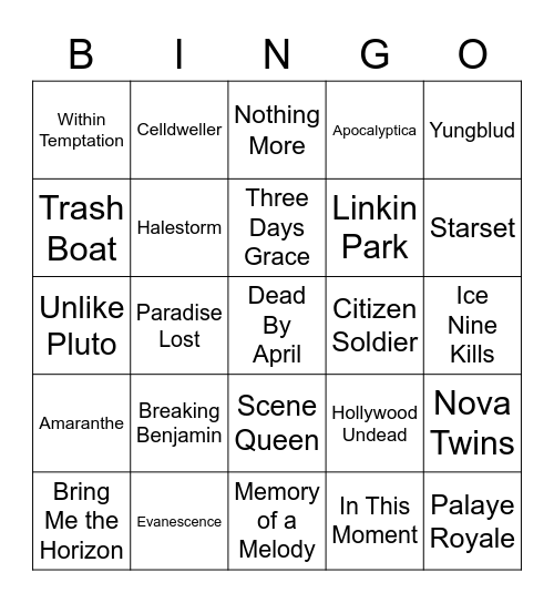 Music Taste Bingo Card