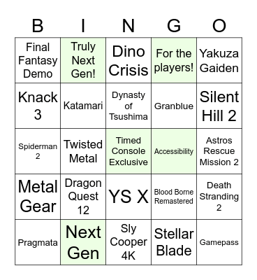 PlayStation Showcase 2023 Bingo Card