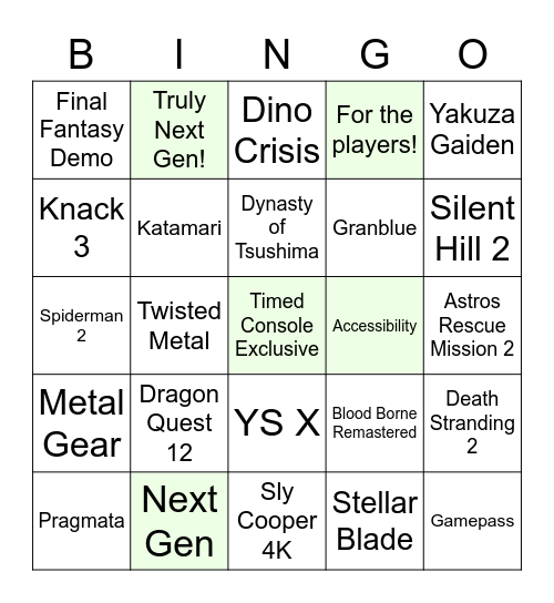 PlayStation Showcase 2023 Bingo Card