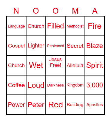Ruach Bingo Card
