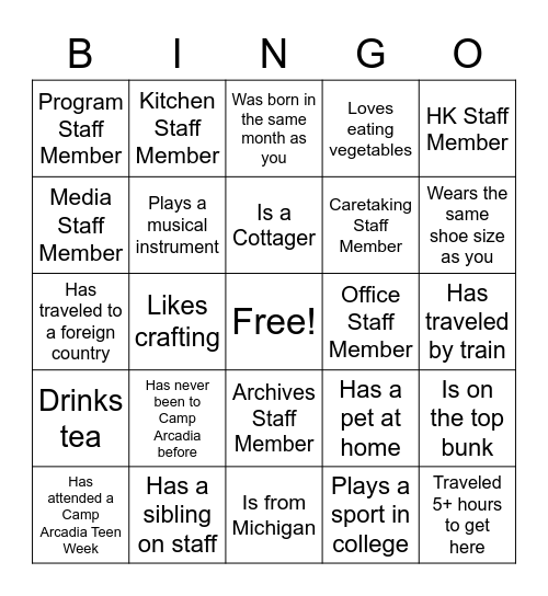 People Bingo! Bingo Card