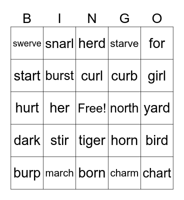 Bossy R BINGO Card