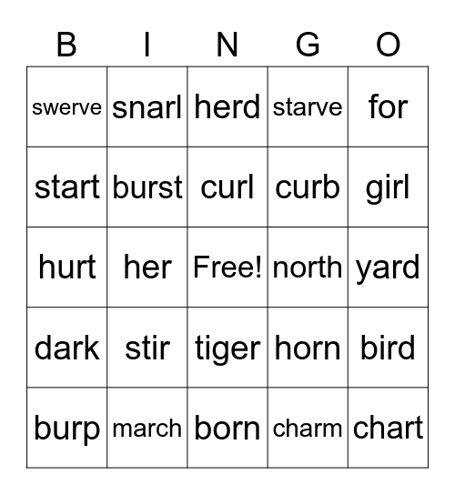 Bossy R BINGO Card