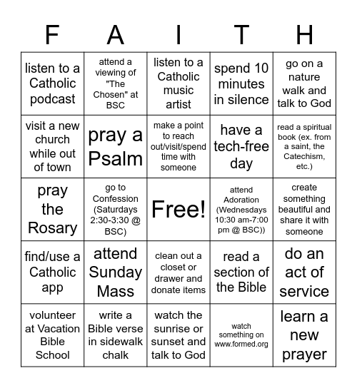 Summer Prayer BINGO Card