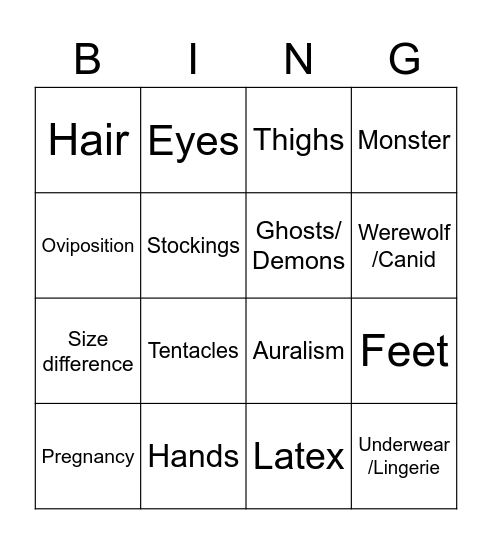 Physical Kinks Bingo Card