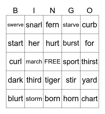 BINGO - Bossy R Bingo Card