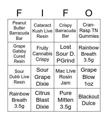 FIFO Bingo Card