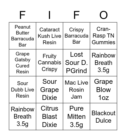 FIFO Bingo Card