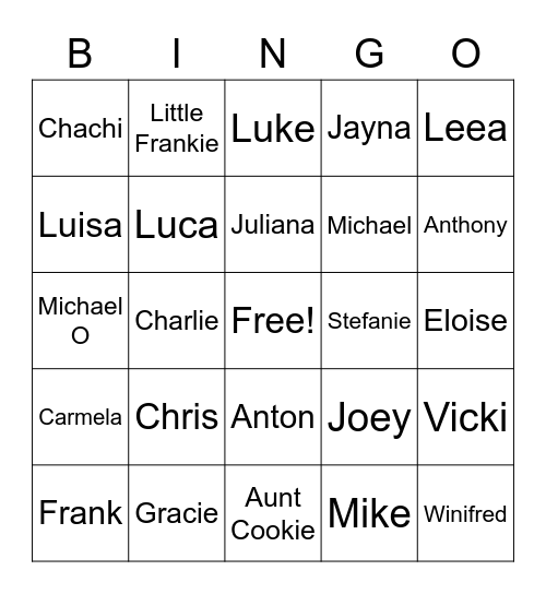 Pagano/Oliva Bingo Card