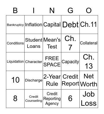 BANKRUPTCY Bingo Card