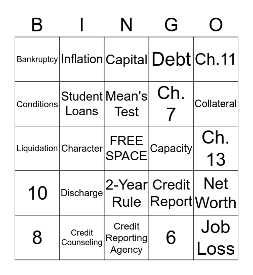BANKRUPTCY Bingo Card