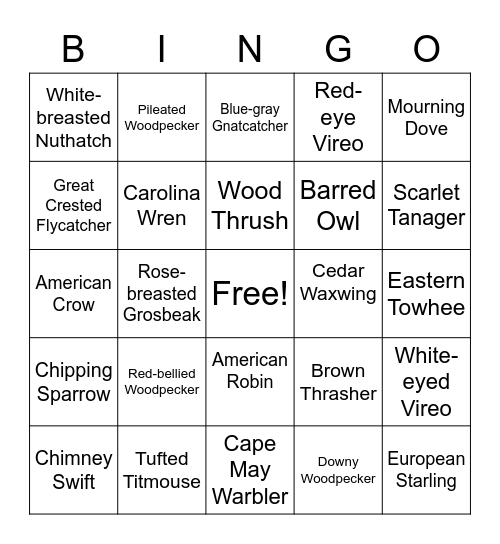 Backyard Bird Bingo Card