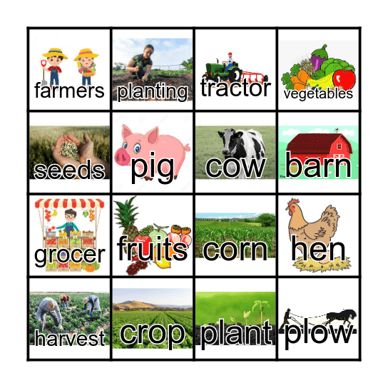 Agriculture then and now Bingo Card