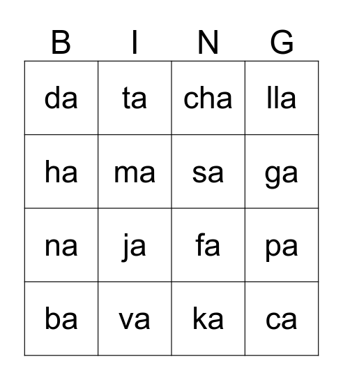 Bingo silabas Bingo Card