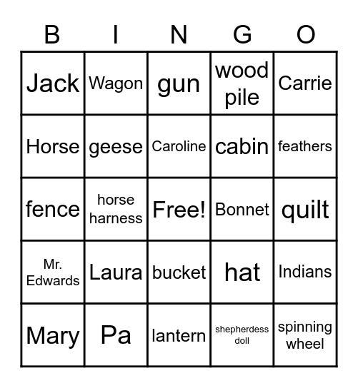 Little House on the Prairie Bingo Card