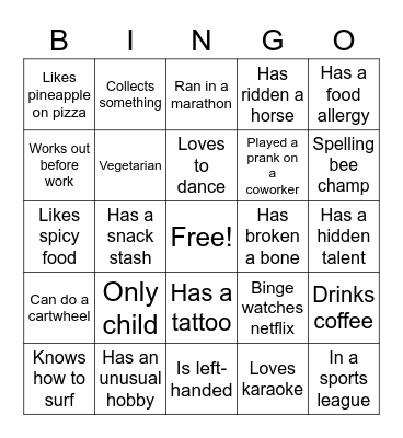 Ice Breaker Bingo Card