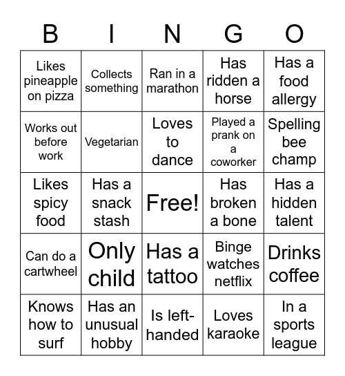 Ice Breaker Bingo Card