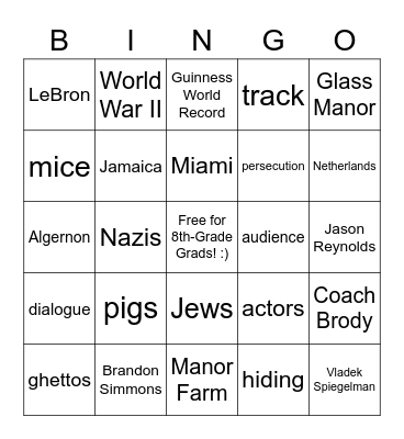 8th-Grade ELA Bingo Card