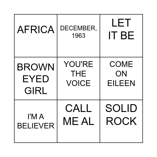 MUSIC BINGO Card