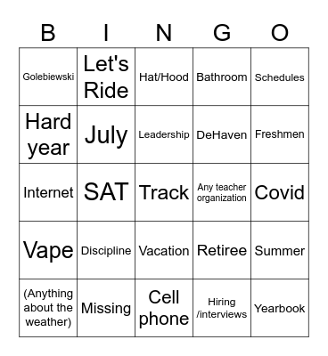 Musselman End of Year Meeting Bingo Card