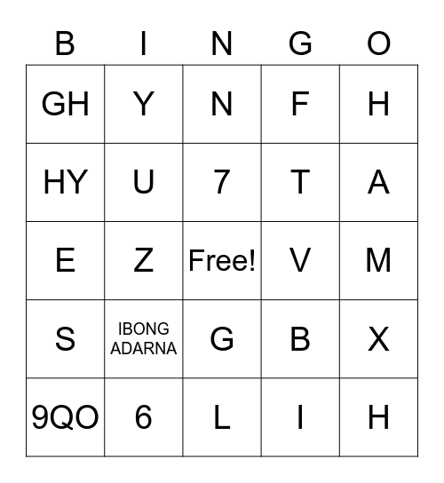 ADARNA Bingo Card