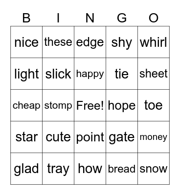 Sound Spelling Review Bingo Card