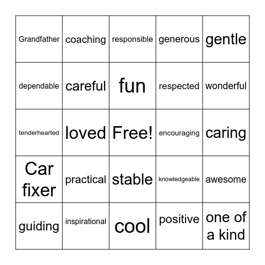 Father's Day Bingo Card