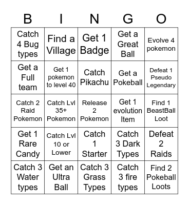 Pixelmon Bingo Card