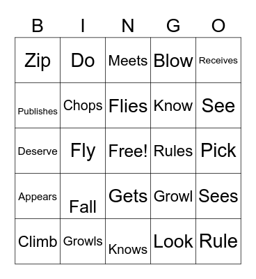 Subject-Verb Agreement Bingo Card