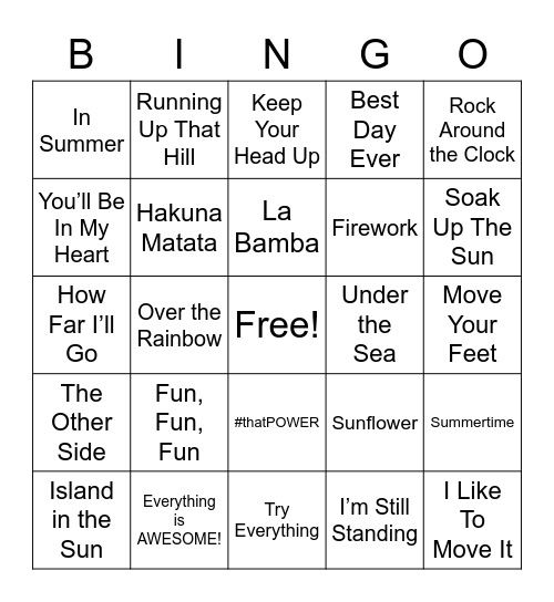 Summer Music Bingo Card