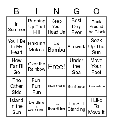 Summer Music Bingo Card