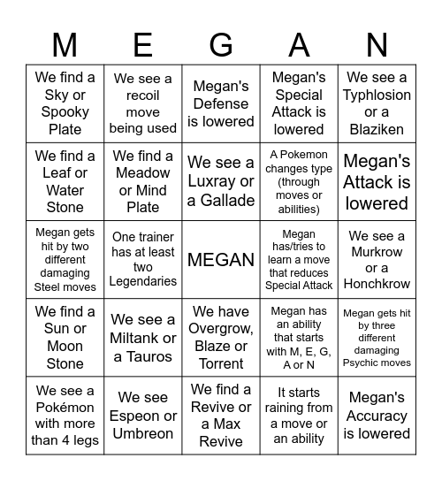 Megan Monday Bingo Card