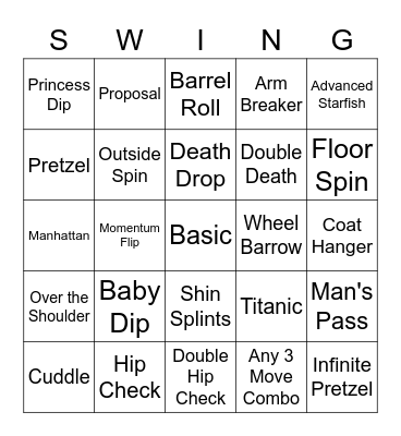 Swing Bingo (Swingo) Bingo Card