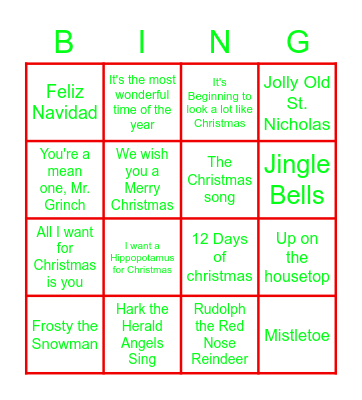 Christmas BING Bingo Card