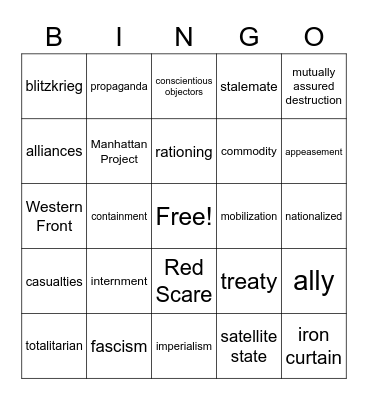 Semester of Terminology- U.S. Modern Cultures Bingo Card