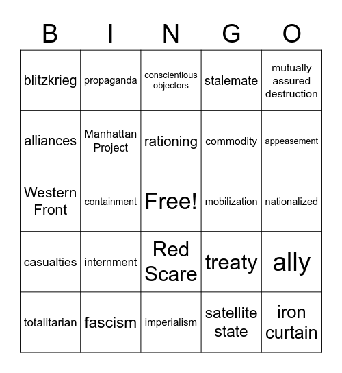 Semester of Terminology- U.S. Modern Cultures Bingo Card