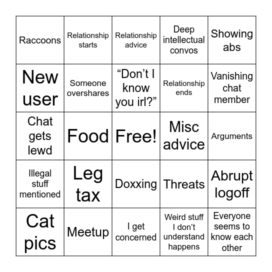 NYC Chat Bingo Card