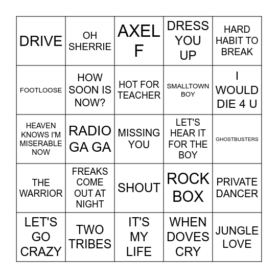 1984 Bingo Card