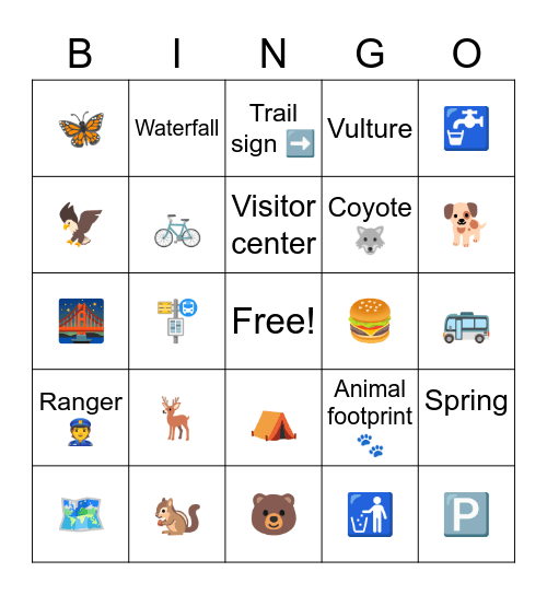 Yosemite Bingo Card