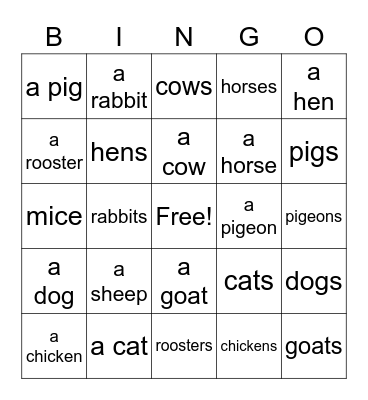 On a farm Bingo Card