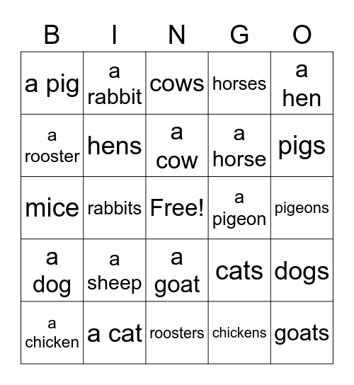 On a farm Bingo Card