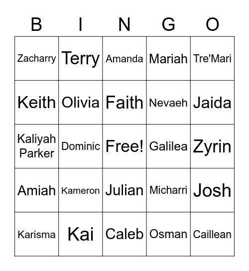 5th Grade Bingo Card