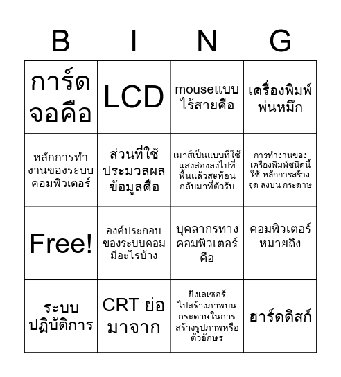 computer Bingo Card