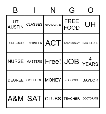 COLLEGE BINGO Card