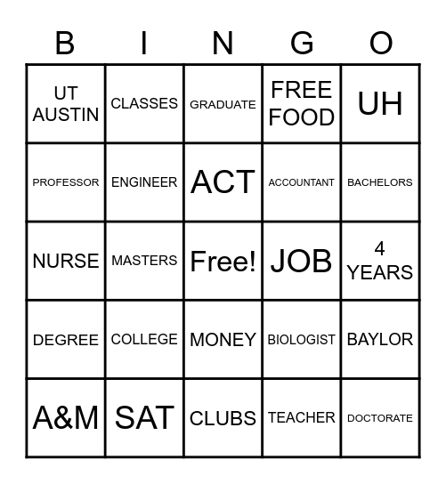 COLLEGE BINGO Card