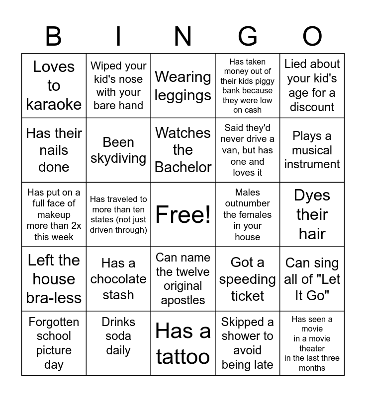 MOPS BINGO Card