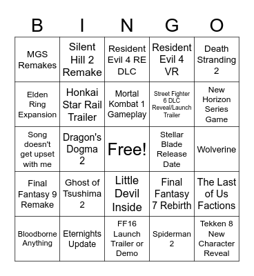 Playstation Showcase 2023 Bingo Card