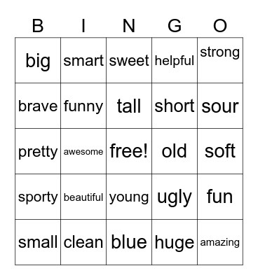 ADJECTIVES BINGO Card