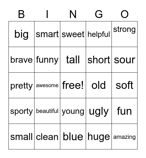 ADJECTIVES BINGO Card